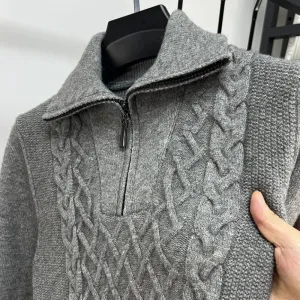 Wiaofellas  -  Brand Trend Men Half Zip Woolen Sweater Autumn Winter New Casual Fashion Thickened Solid Color High Neck Knitted Pullover