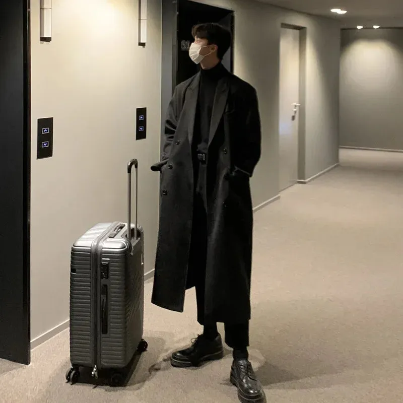 Wiaofellas  -  Men's Long Woolen Jacket To The Knee Winter Thickened Herringbone  New Style Autumn/winter High Tall Coat