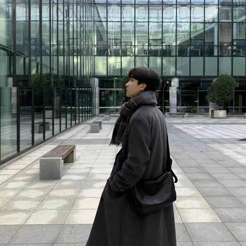 Wiaofellas  -  Men's Long Woolen Jacket To The Knee Winter Thickened Herringbone  New Style Autumn/winter High Tall Coat