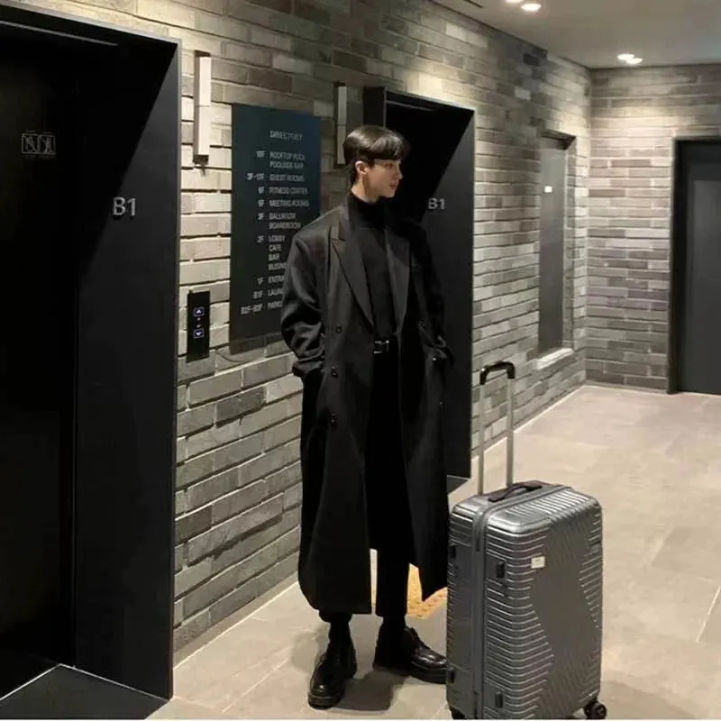 Wiaofellas  -  Men's Long Woolen Jacket To The Knee Winter Thickened Herringbone  New Style Autumn/winter High Tall Coat