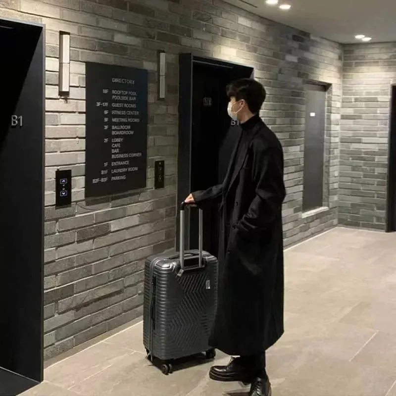 Wiaofellas  -  Men's Long Woolen Jacket To The Knee Winter Thickened Herringbone  New Style Autumn/winter High Tall Coat