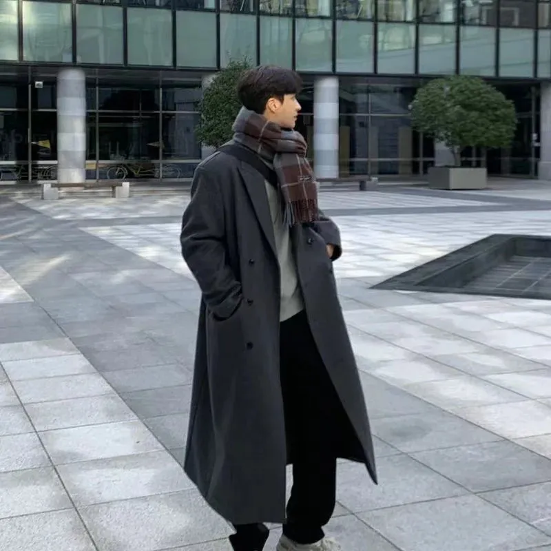 Wiaofellas  -  Men's Long Woolen Jacket To The Knee Winter Thickened Herringbone  New Style Autumn/winter High Tall Coat
