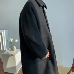 Wiaofellas  -  Winter Men's Korean Trend Thickened Woolen Coat Mid Length Turn Down Collar Ins Over Knee Loose Windbreaker Fashion 2Y2442
