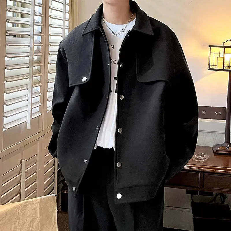 WIAOFELLAS  -  Winter Short Woolen Coat Men Warm Retro Thickened Woolen Jacket Men Streetwear Korean Loose Woolen Coat Mens Oversized Overcoat