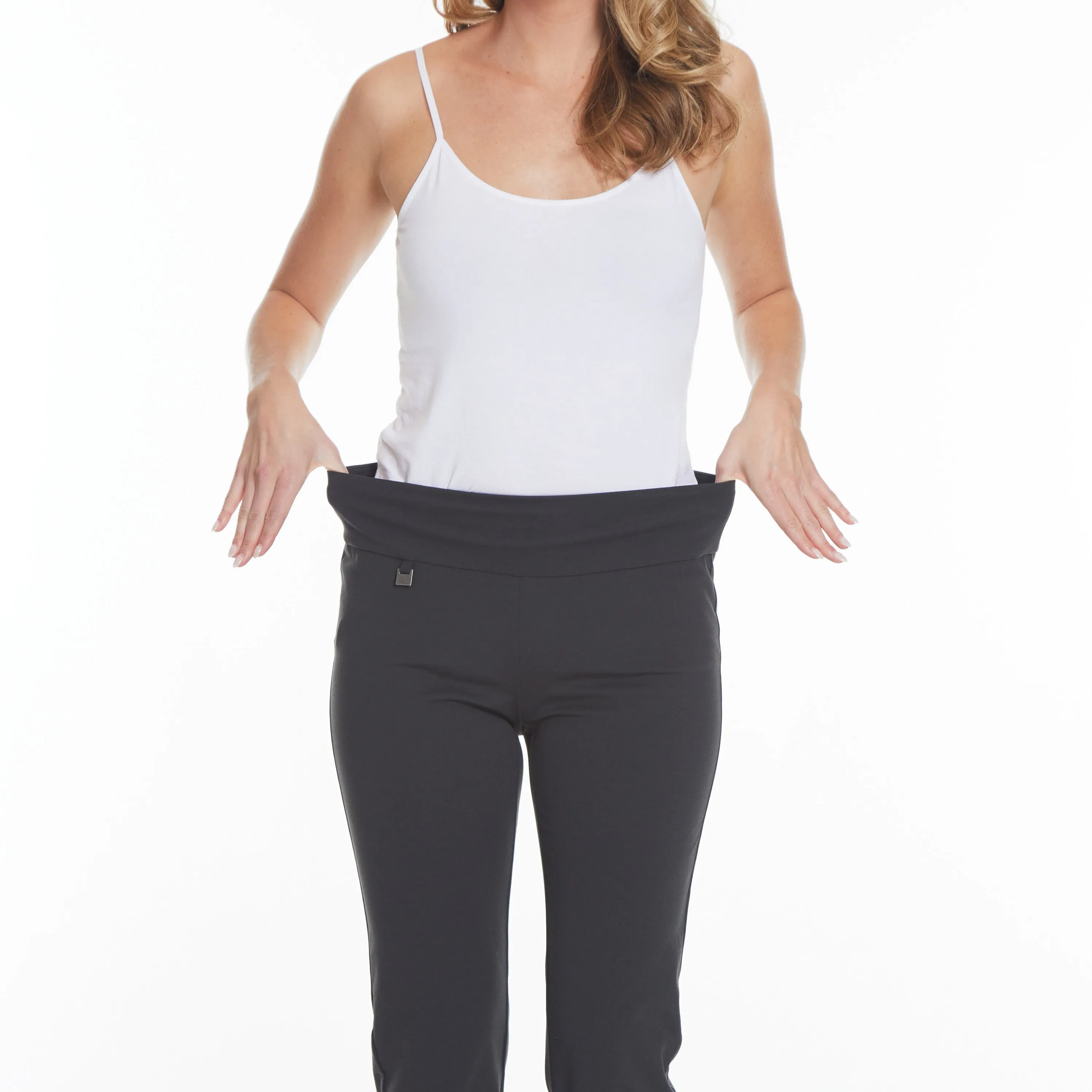 Wide Band Elastic Waist Ankle Pants - Intense Gray