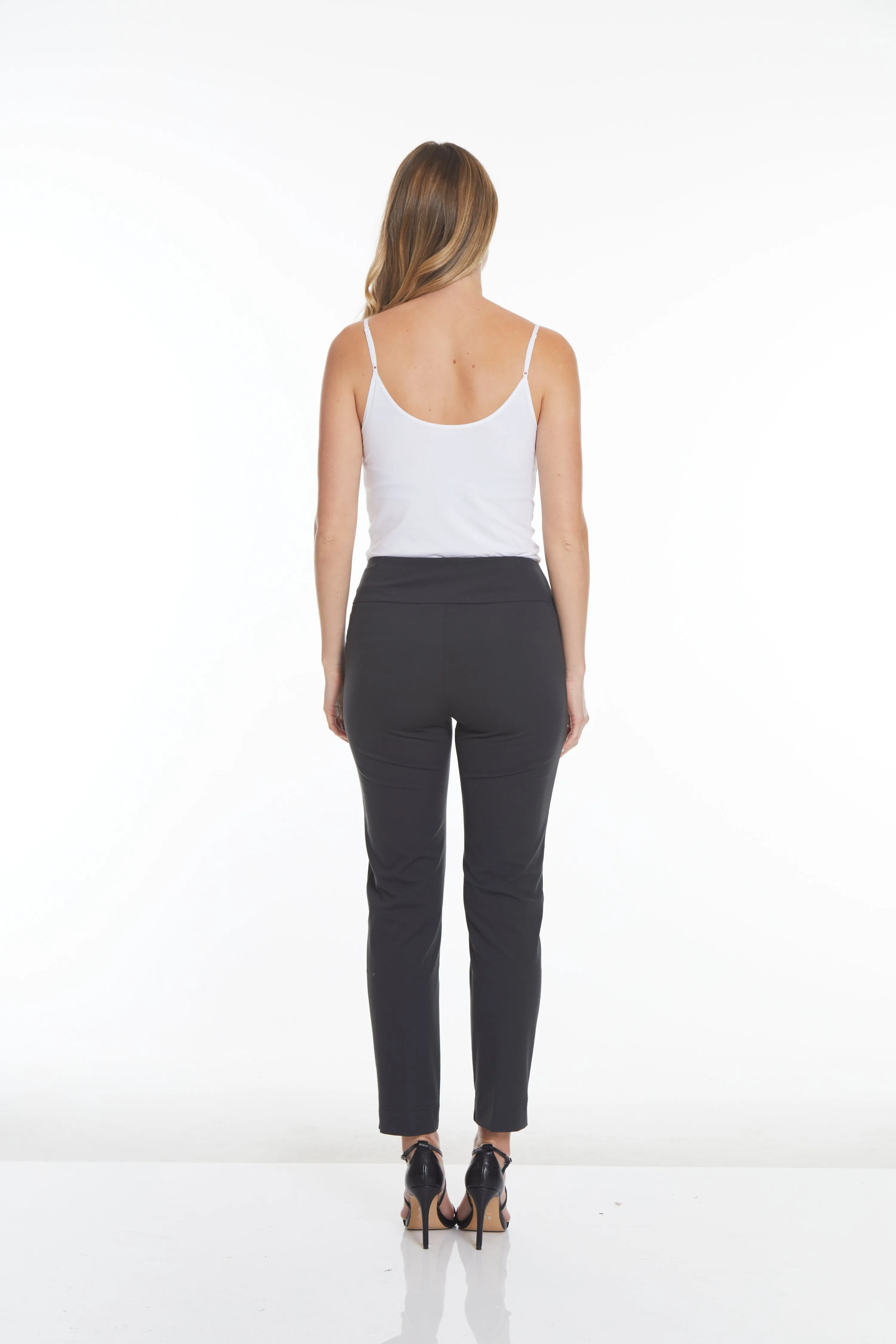 Wide Band Elastic Waist Ankle Pants - Intense Gray