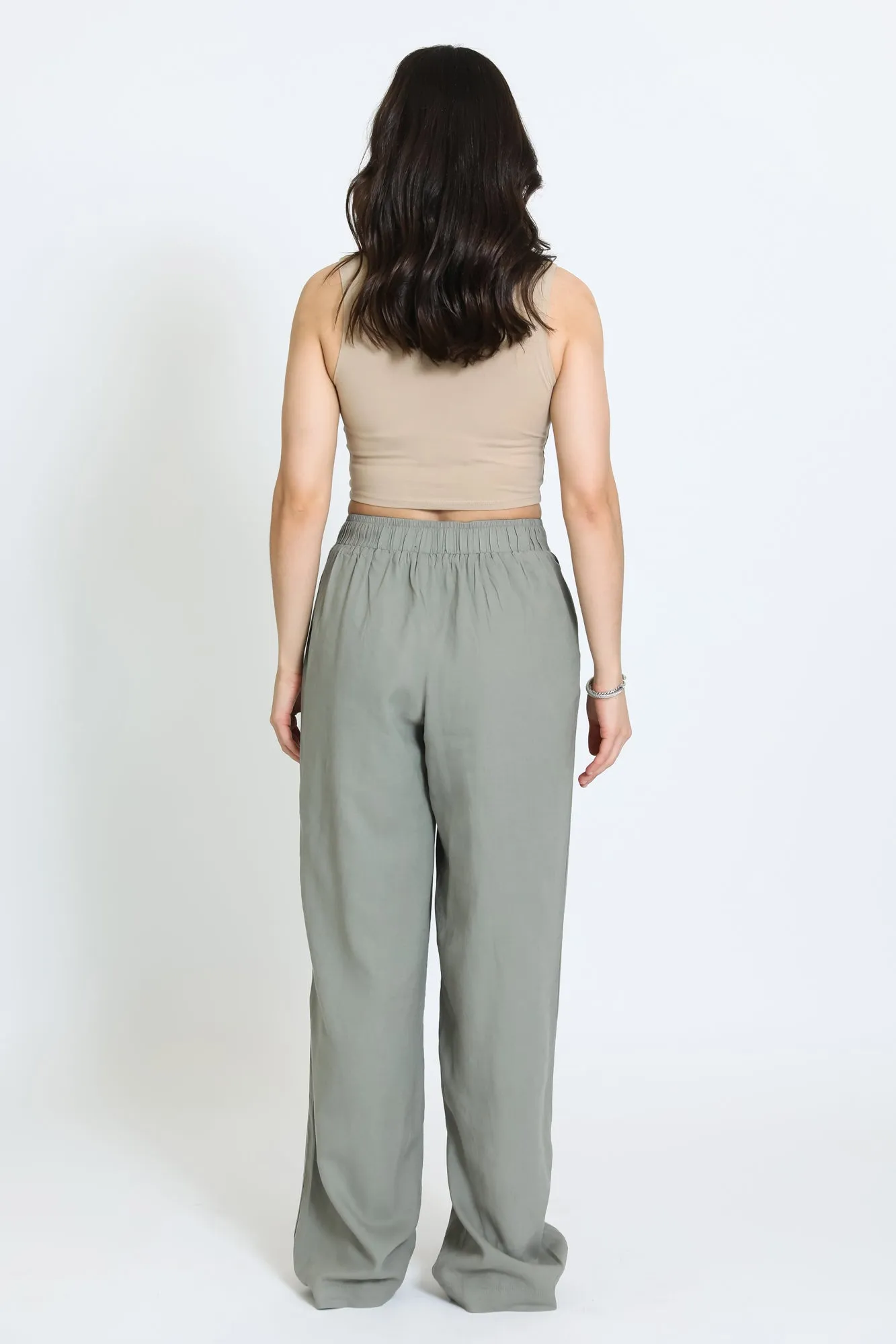 WIDE LEG BUTTON FLY PANT - DUSTY SAGE