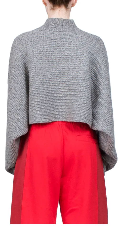 Wide Rib Crop Sweater Grey