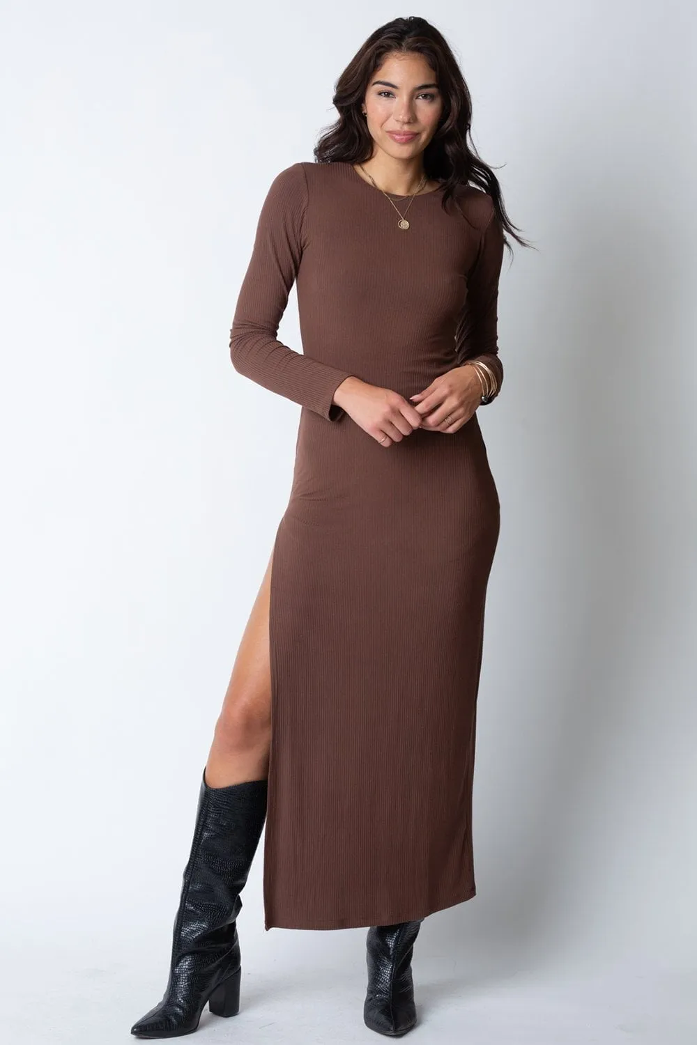 WIDE RIB LONG SLEEVE MAXI