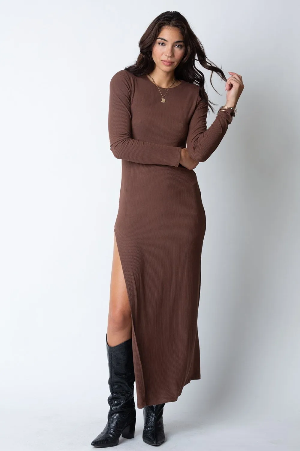 WIDE RIB LONG SLEEVE MAXI