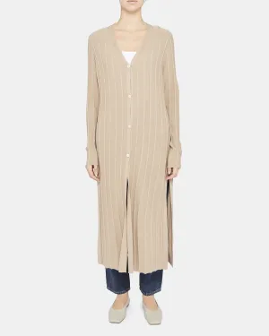 Wide Ribbed Long Cardigan - Beige