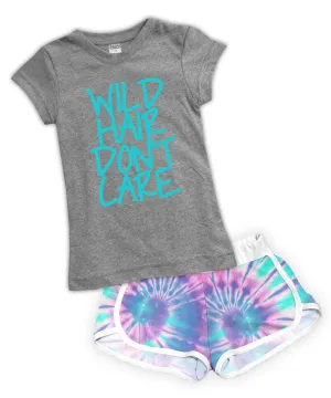 'Wild Hair Don't Care' Fitted Tee & Shorts Set