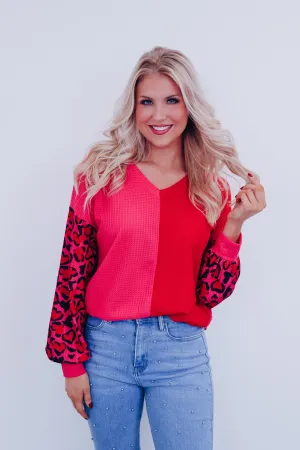 Wild Heart Leopard Sleeve Color Block Top