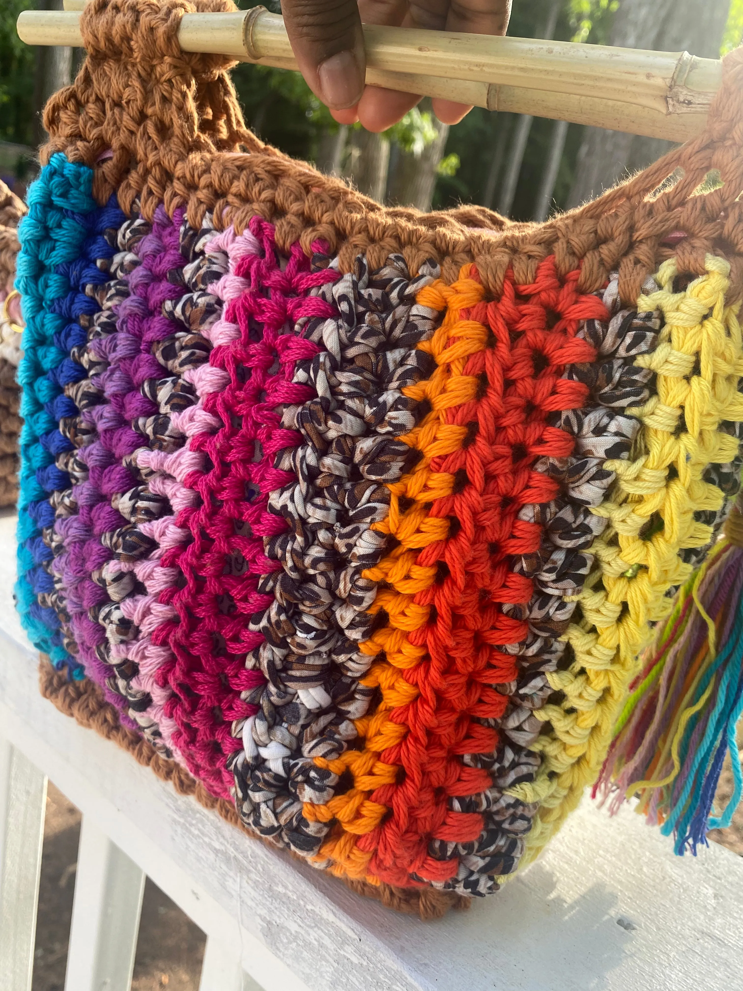 Wild side Bamboo tote bag, Rainbow, Kreations by V Luxury Handbag