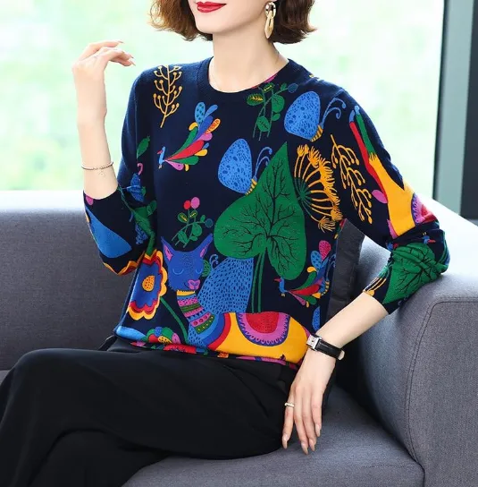 Winter Knitted Soft Cartoon Print Sweater
