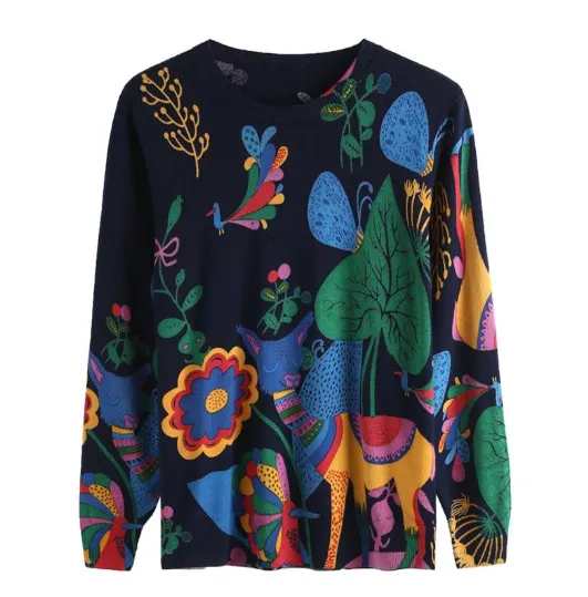 Winter Knitted Soft Cartoon Print Sweater
