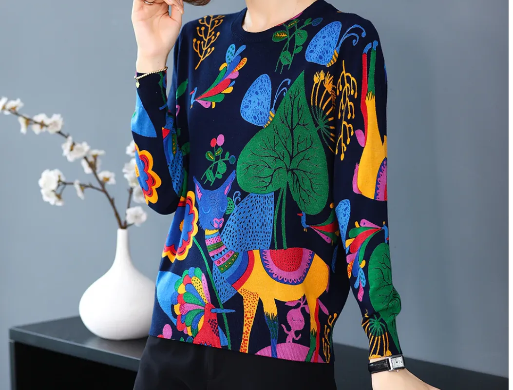 Winter Knitted Soft Cartoon Print Sweater