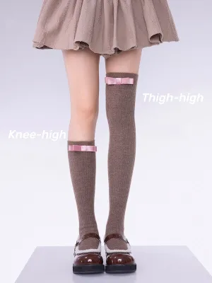 Winter woolen knot bow stockings