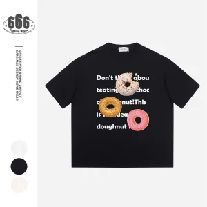 Wjczt shirt Cute Donut Printed Youth Short-Sleeved T-shirt Men and Women Couple Casual Loose round Neck T-shirt