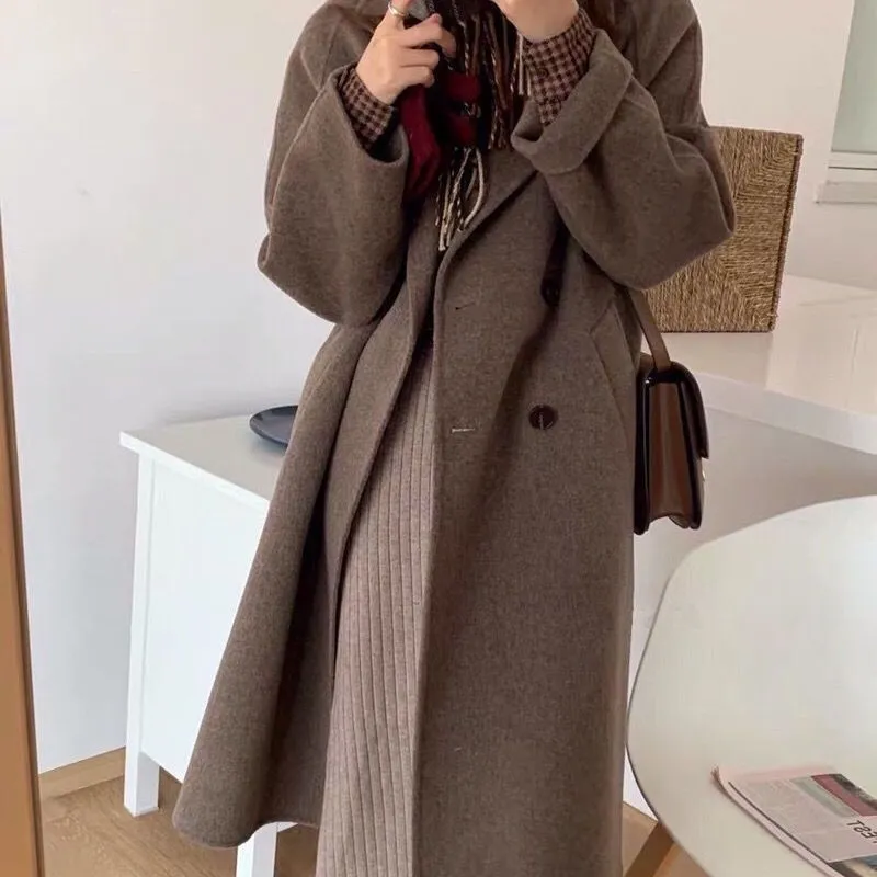 Wjczt Thickened Black Woolen Coat (female) New Korean Long Japanese Woolen Coat In Autumn and Winter Womens Winter Clothing