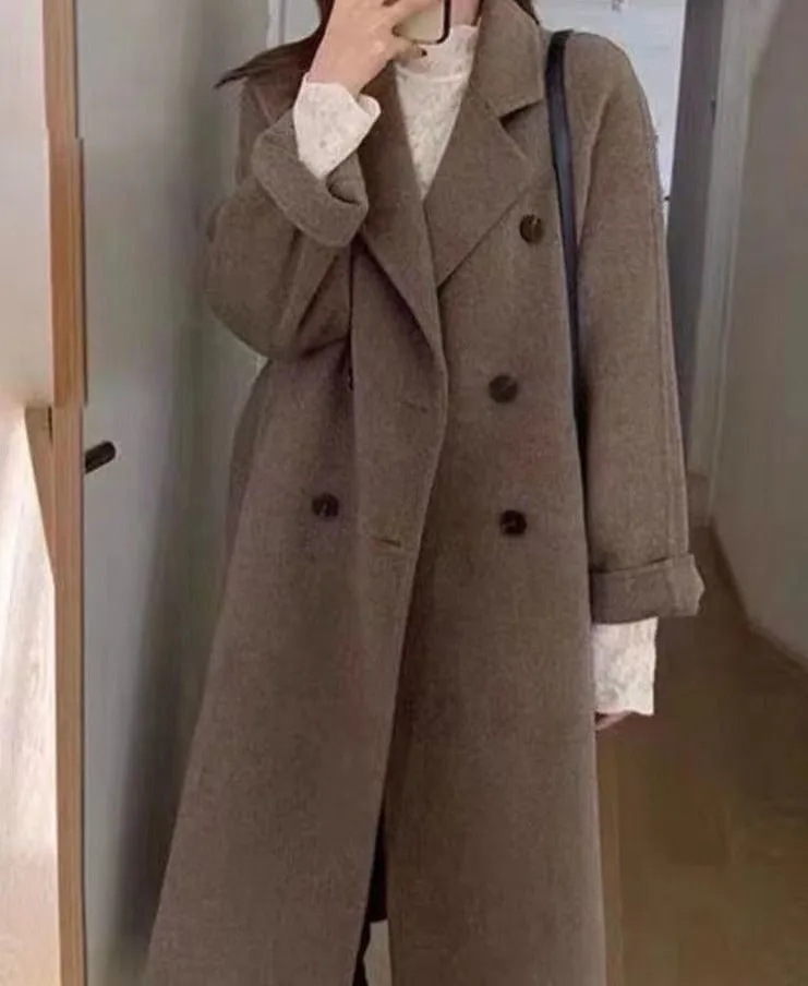 Wjczt Thickened Black Woolen Coat (female) New Korean Long Japanese Woolen Coat In Autumn and Winter Womens Winter Clothing