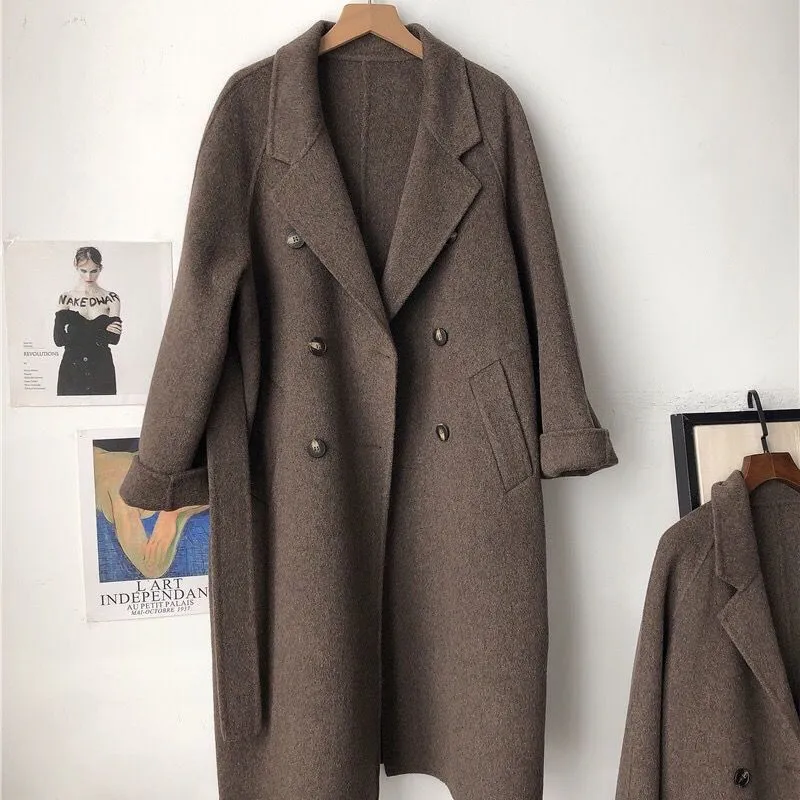 Wjczt Thickened Black Woolen Coat (female) New Korean Long Japanese Woolen Coat In Autumn and Winter Womens Winter Clothing
