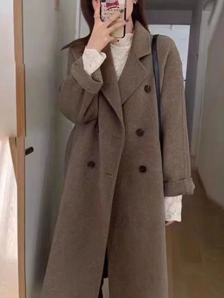 Wjczt Thickened Black Woolen Coat (female) New Korean Long Japanese Woolen Coat In Autumn and Winter Womens Winter Clothing