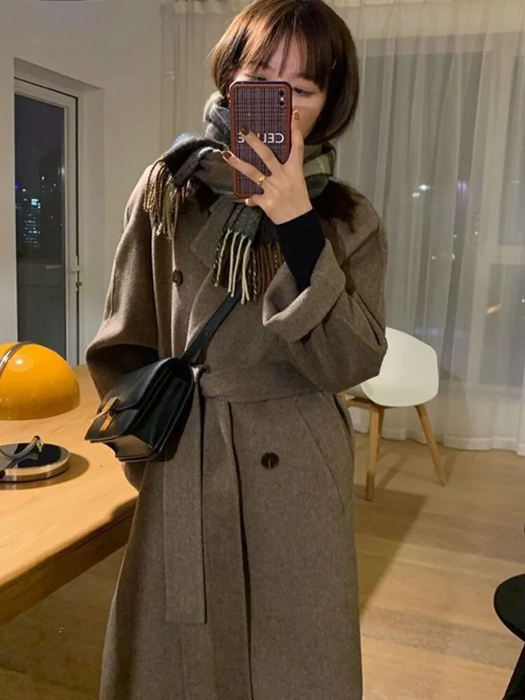 Wjczt Thickened Black Woolen Coat (female) New Korean Long Japanese Woolen Coat In Autumn and Winter Womens Winter Clothing
