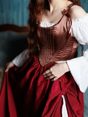 Women 1850s Victorian Classical Satin Herringbone Corset