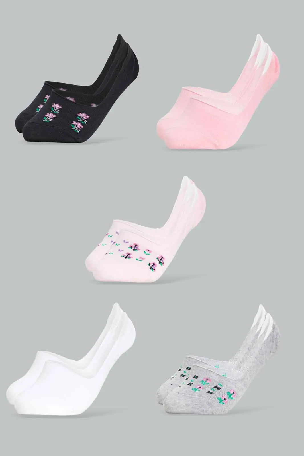 Women Assorted Printed Invisible Socks (Pack Of 5)