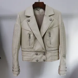 Women Black Leather Jacket Moto Biker Blazer Coats