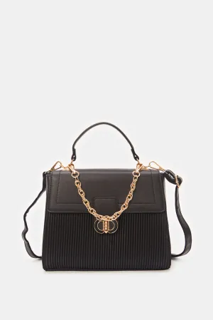 Women Black Pleated Day Bag