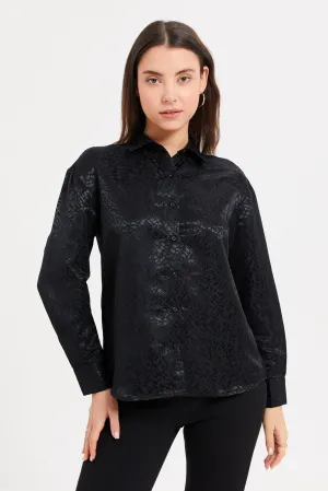 Women Black Satin Jacquard Shirt