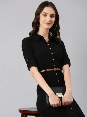 Women Black Solid Shirt Dress