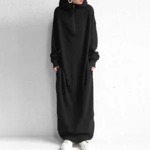 Women Casual Zipper Fall Long Hoody Dresses