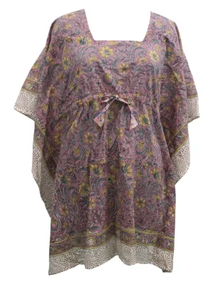 Women Hand Block Print 100%Cotton Kaftan Tunic Floral Top Hippie Wear