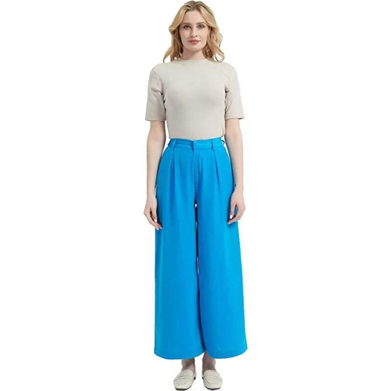 Women High Waist Casual Wide Leg Long Palazzo Pants Regular Trousers