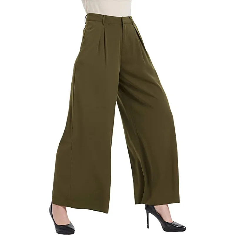 Women High Waist Casual Wide Leg Long Palazzo Pants Regular Trousers