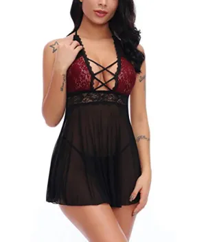 Women Lace Sleepwear Lingerie Set.