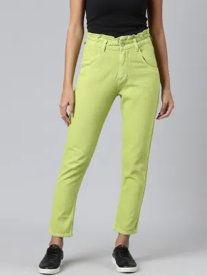 Women Lime Green Solid Mom Fit Denim Jeans