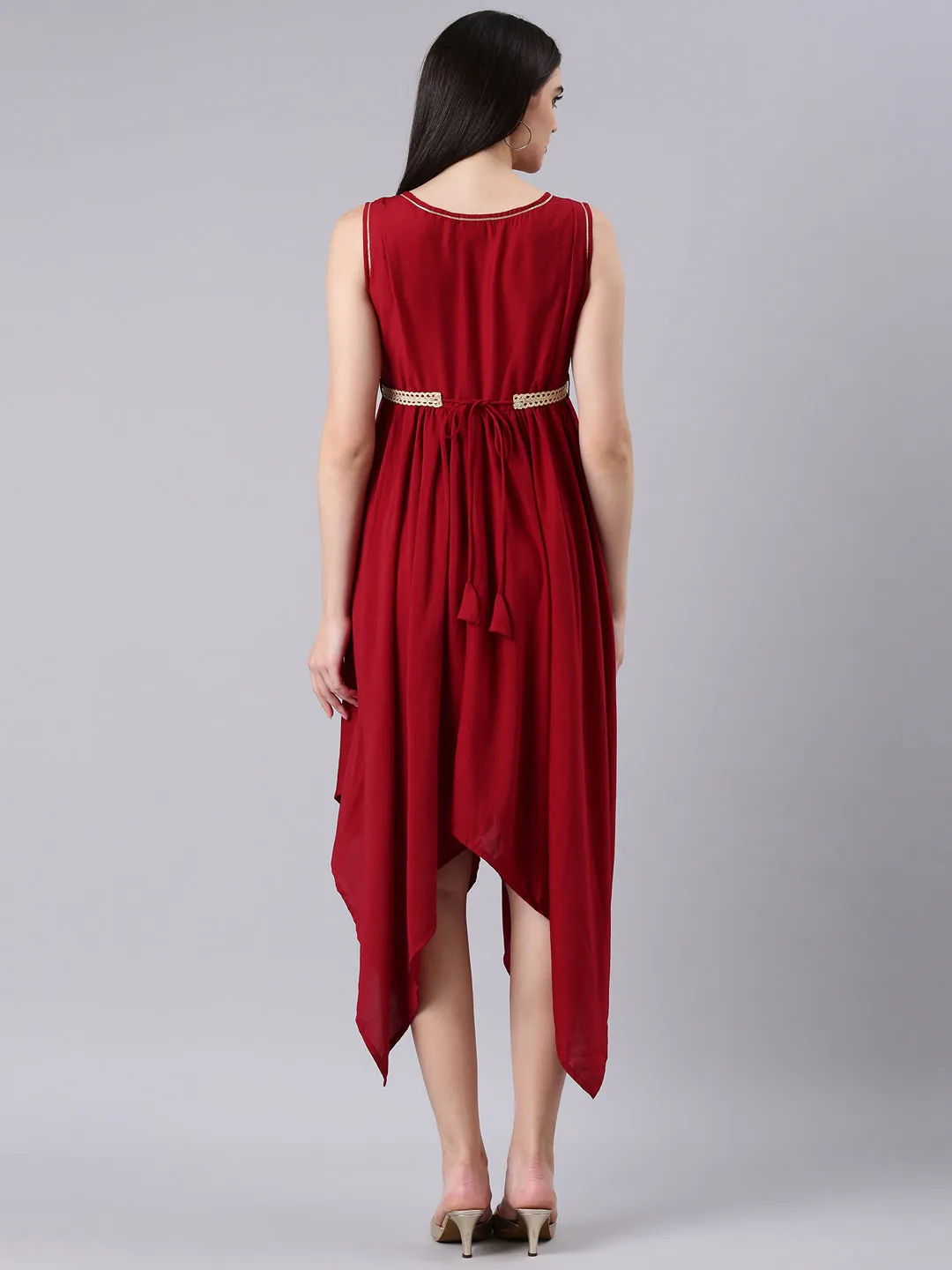 Women Maroon Solid Fit and Flare Dress