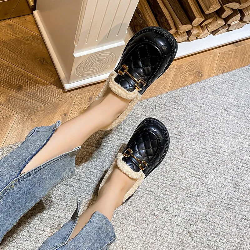 Women Minimalist Furred Casual Winter Loafers