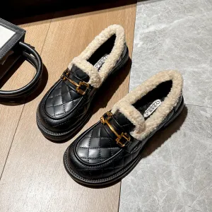 Women Minimalist Furred Casual Winter Loafers