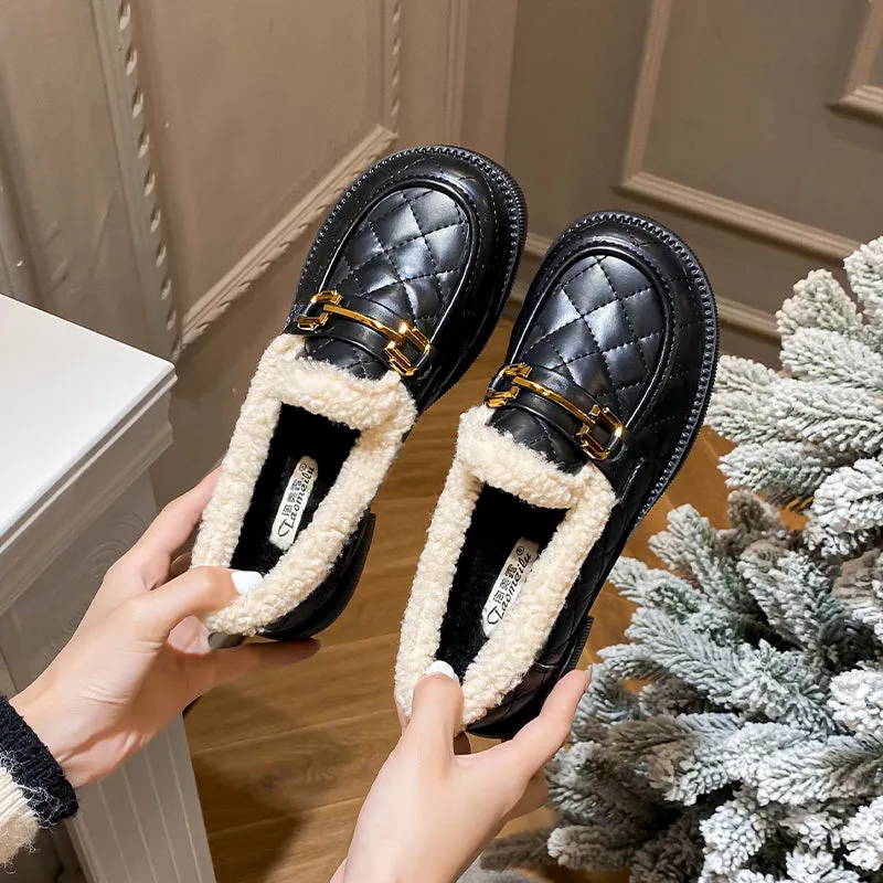 Women Minimalist Furred Casual Winter Loafers