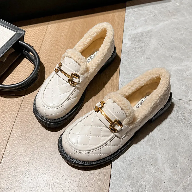Women Minimalist Furred Casual Winter Loafers