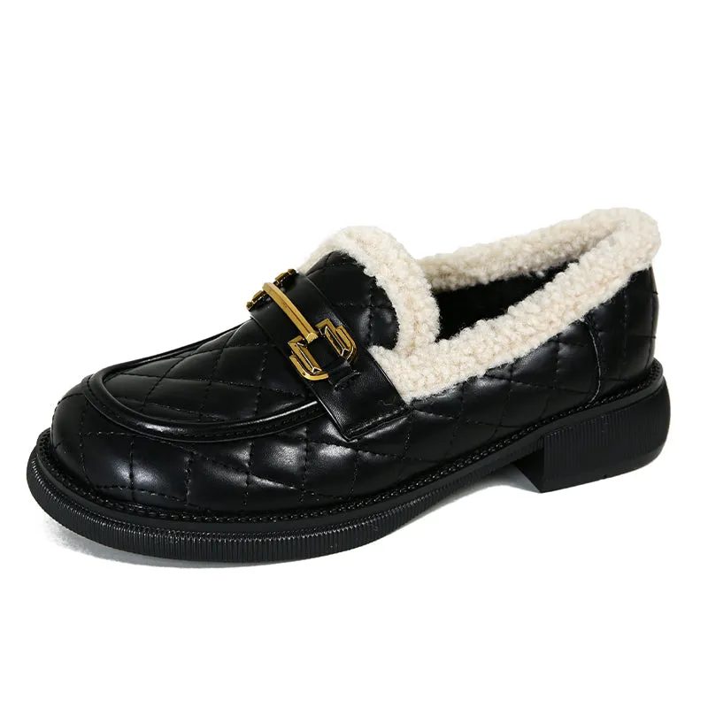 Women Minimalist Furred Casual Winter Loafers