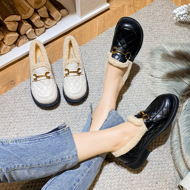 Women Minimalist Furred Casual Winter Loafers