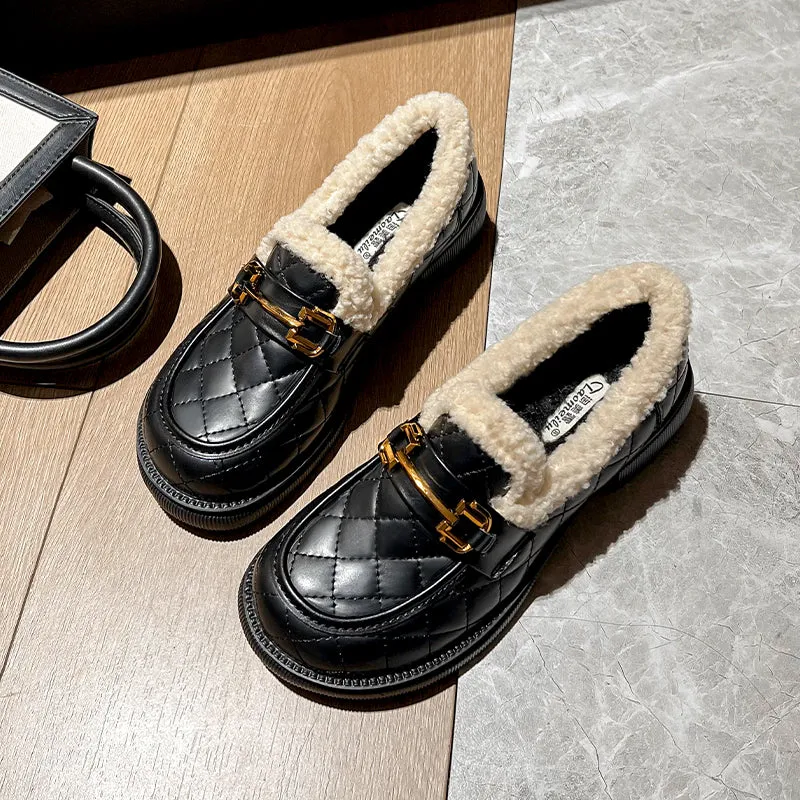 Women Minimalist Furred Casual Winter Loafers