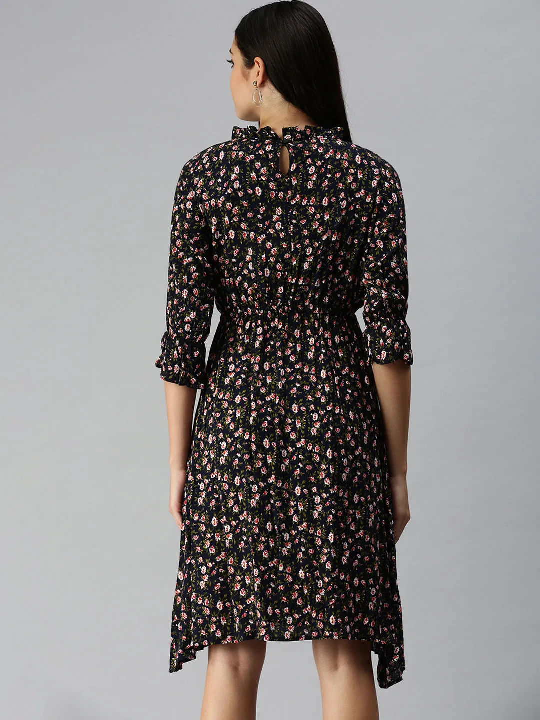Women Navy Blue Printed A-Line Dress