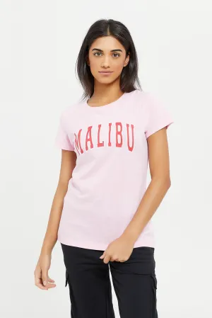 Women Pink Malibu Print T-Shirt
